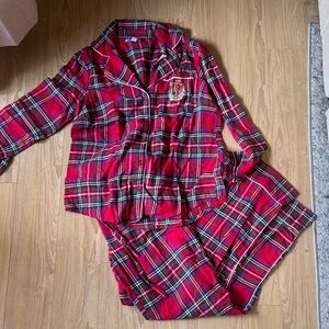 Posh Peanut Red Plaid Two-Piece Pajama Set with Monogram